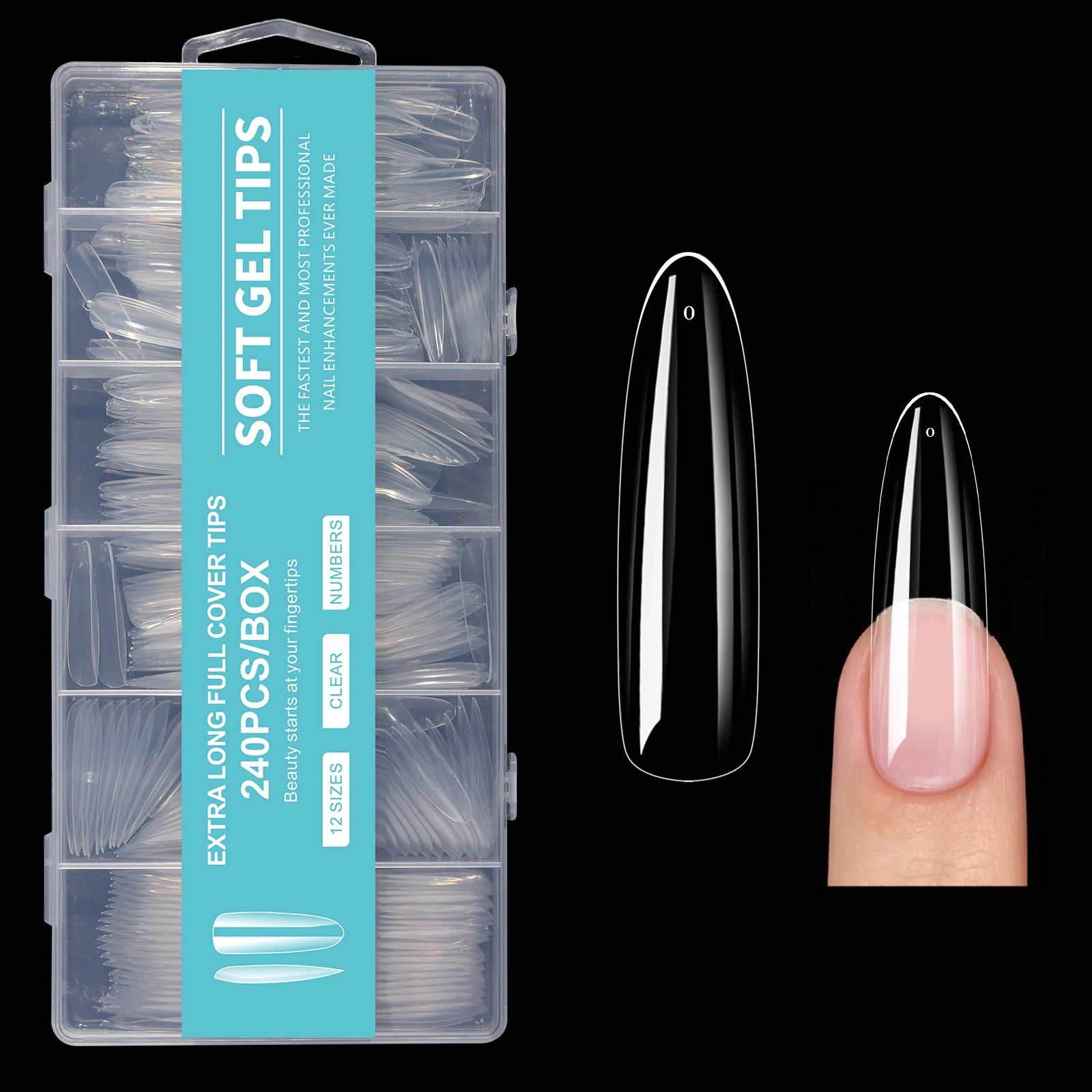 240 Stück Extra Lange Klare Weiche Gel-Nagelspitzen Künstliche Nagelverlängerungen Ohne Feile Benötigt Spurlose Faltbare Abziehbare Nagelspitzen-Box für Salons – Detail 14