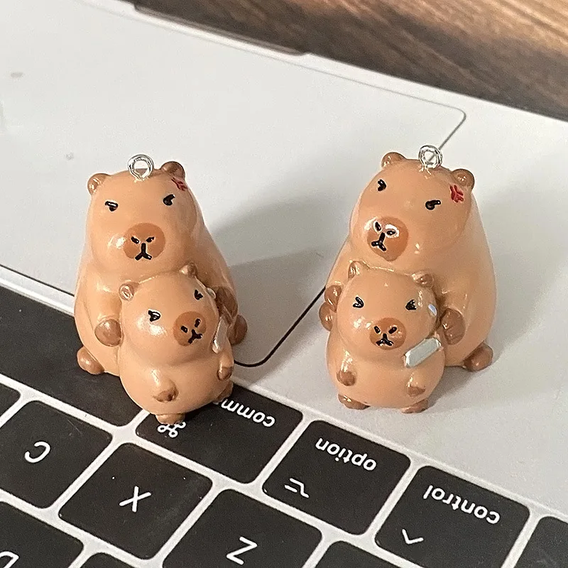 10Pcs 3D Creative Cute Capybara Charms Cartoon Animal Resin Ornament Pendant Keychain Backpack Accessories For DIY Crafts Make