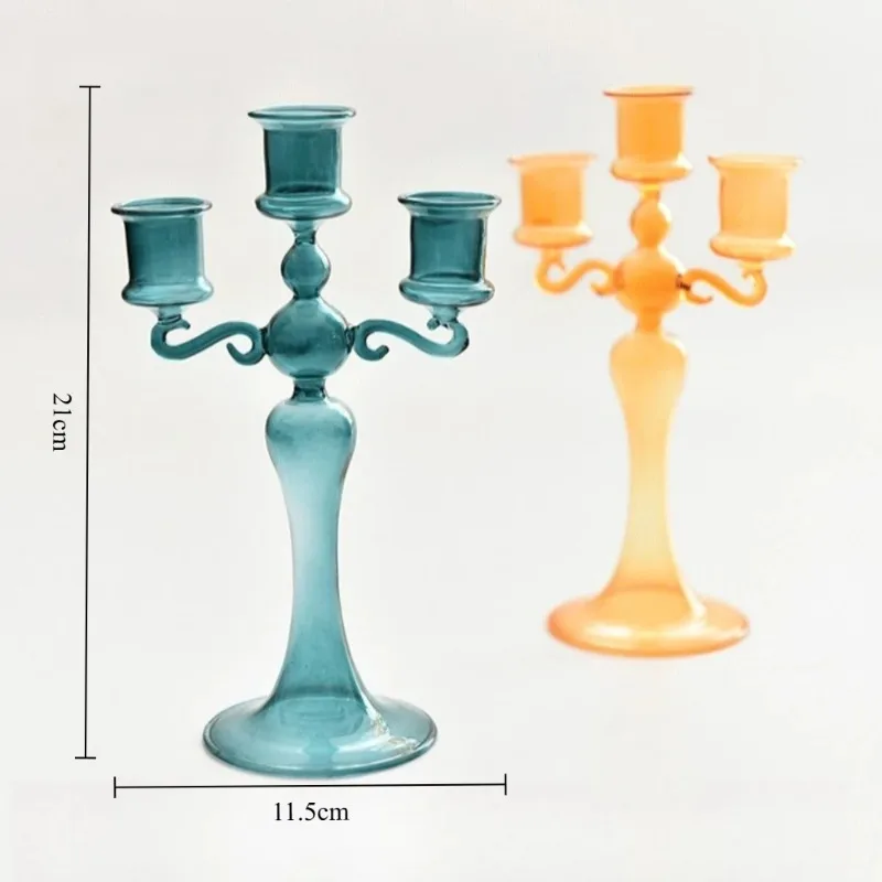 3 Heads Retro Transparent Candlesticks Taper Candle Holders Creative Romantic Table Centerpieces Wedding Party Decoration