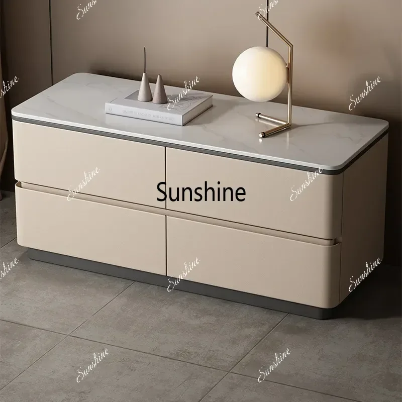 YBedside Table Simple Modern Rock Slab Locker Bedroom Nightstands And Side Tables Home Italian Light Luxury High End Solid Wood