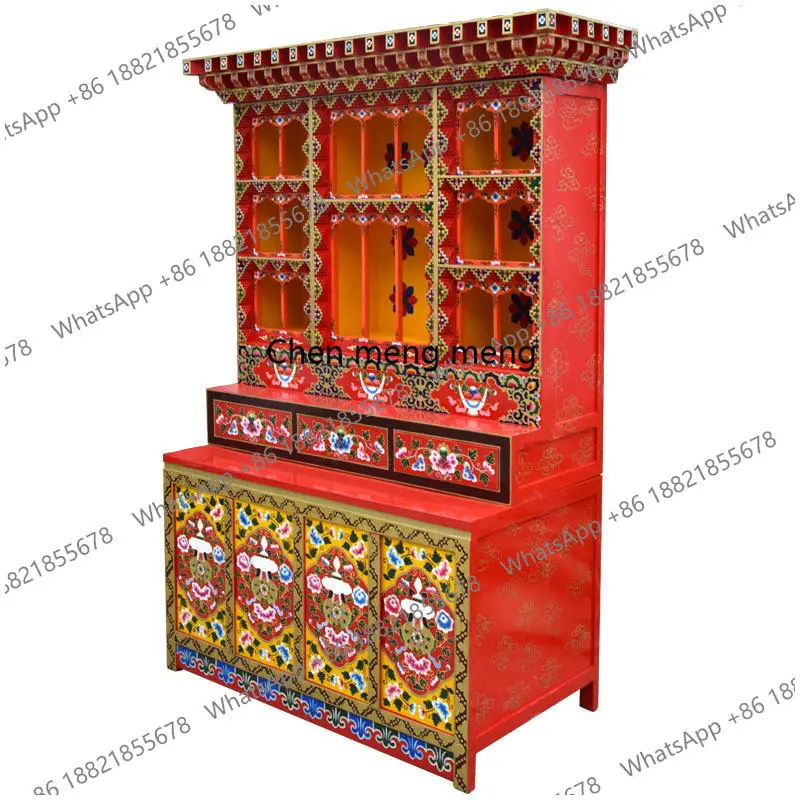 Tibetan-style shrine Buddha  cabinet, the table can be customized to make solid wood hand-painted imitation retro old furniture