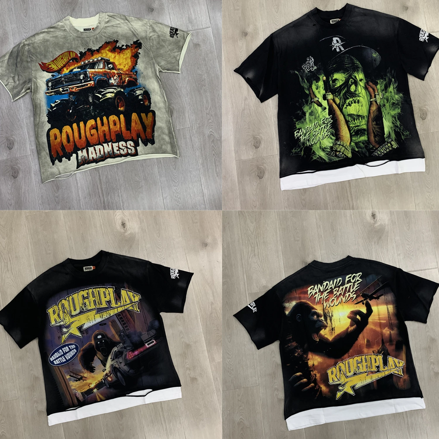 

Rough Play Washed Heavy Fabric Unisex T Shirts Clothing Street Retro Men Women High Quality ROUGHPLAY Short Sleeve Tops