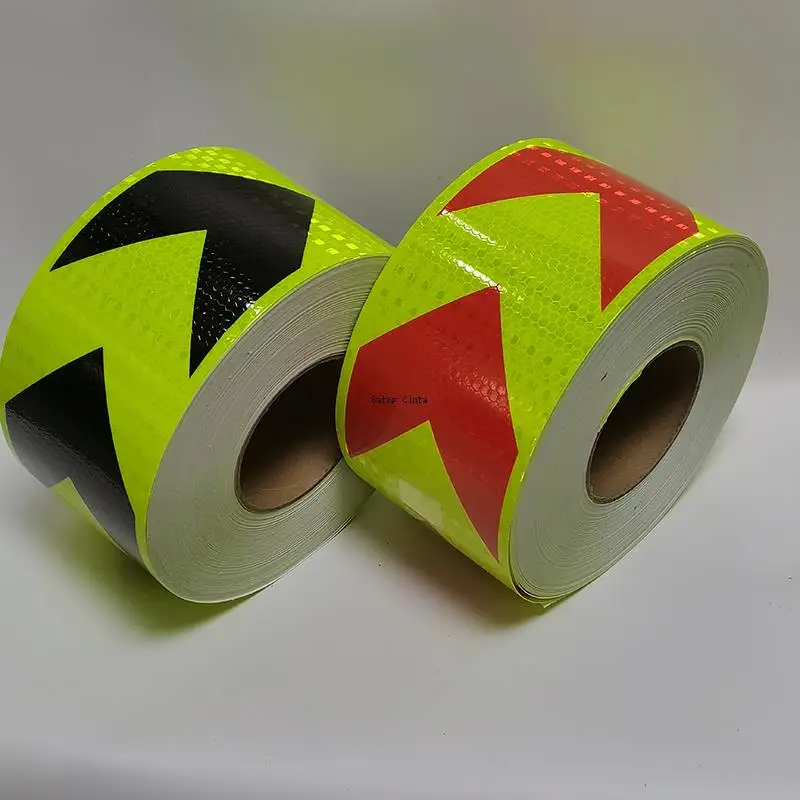 10cm*10m Arrow Reflective Safety Tape Caution Reflectors Waterproof Outdoor Conspicuity Fluorescent Yellow Red Sticker For Truck