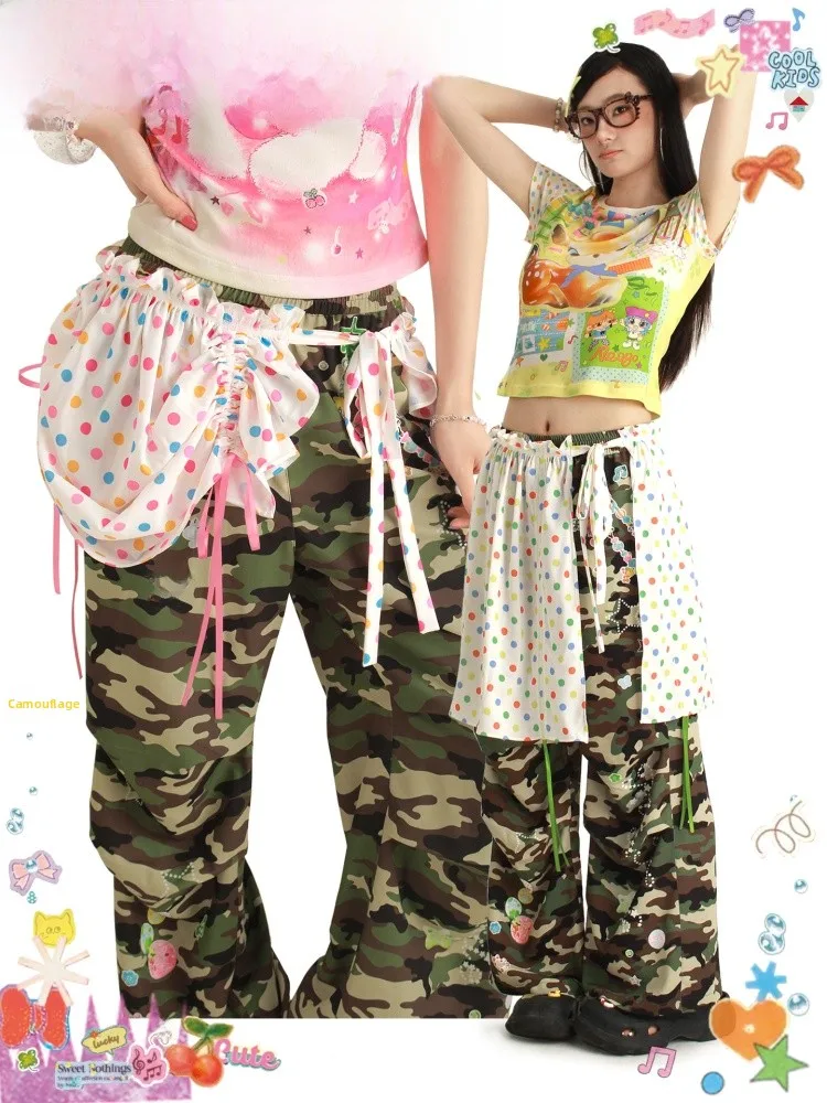 

Polka Dot Pleated Skirt with Dstring Knot Tied Curtain Sweet Lolita Sle Women's Casual Skirt