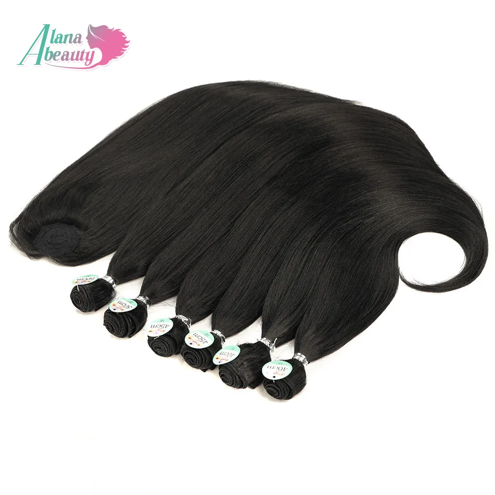 الاصطناعية ياكي مستقيم الشعر 6 قطعة 260 جرام مجموع 16 ''/18''/20'' حزم مع إغلاق رخيصة بالجملة شعر مستعار تمديد #3