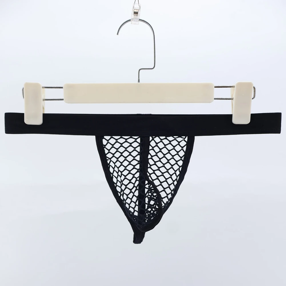 

T-back G-string Black As Pictures Show Men Mesh Thong Mesh Pouch Hollow Design T-back Cut Low-rise Elastic Waistband