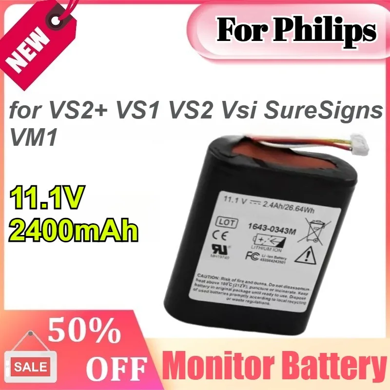 

For Philips 11.1V 2400mAh for VS2+ VS1 VS2 Vsi SureSigns VM1 Portable Monitor Battery