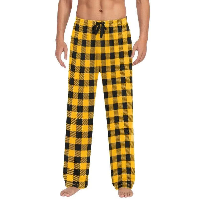 Men Pajama Pants Fleece Pants Soft and Comfortable Plaid Trousers Breathable Elasticated Waistbands Youth Sleeping Pants Red view 3