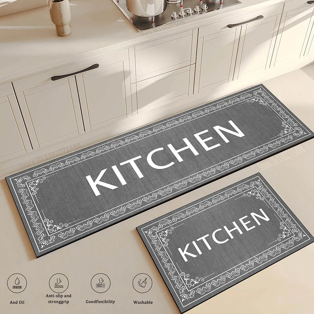 Kitchen Rug Waterproof Oilproof Kitchen Mat Printed Antislip Mat Soft Bedroom Corner Rug Living Room Large Floor Carpet Doormat