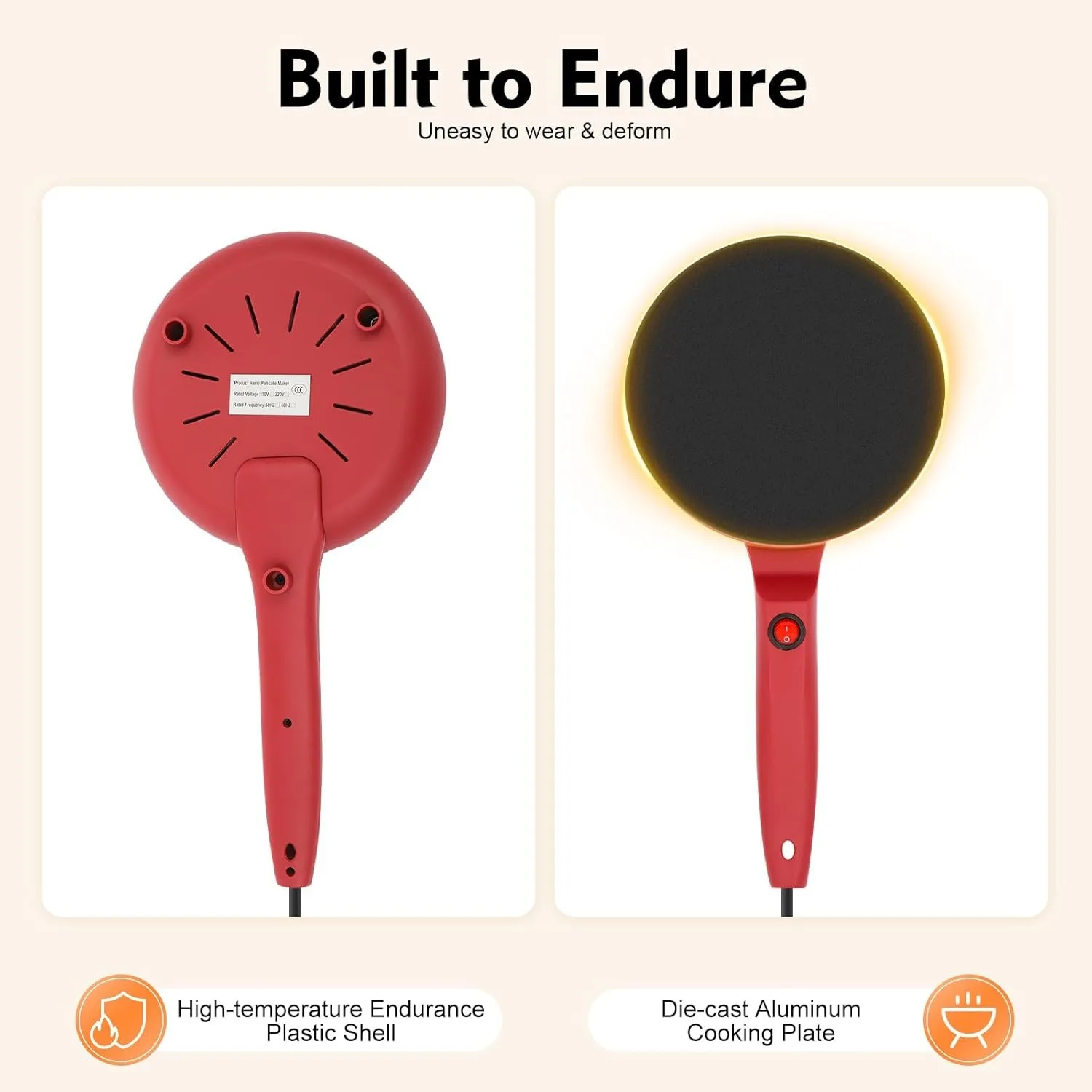 8" Electric Crepe Maker, Non-Stick Coated Crepe Pan, Portable Household Pancake Machine for Crepes, Pancakes...