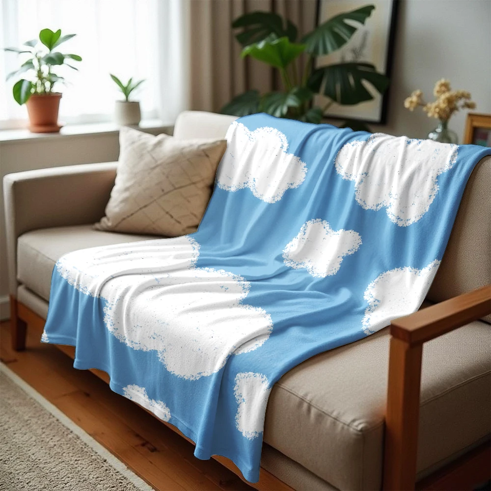 Chalky Cloud Cartoon Anime Print Flannel Blanket Soft Warm Throw for Kids Bedroom Sofa Christmas Office Car