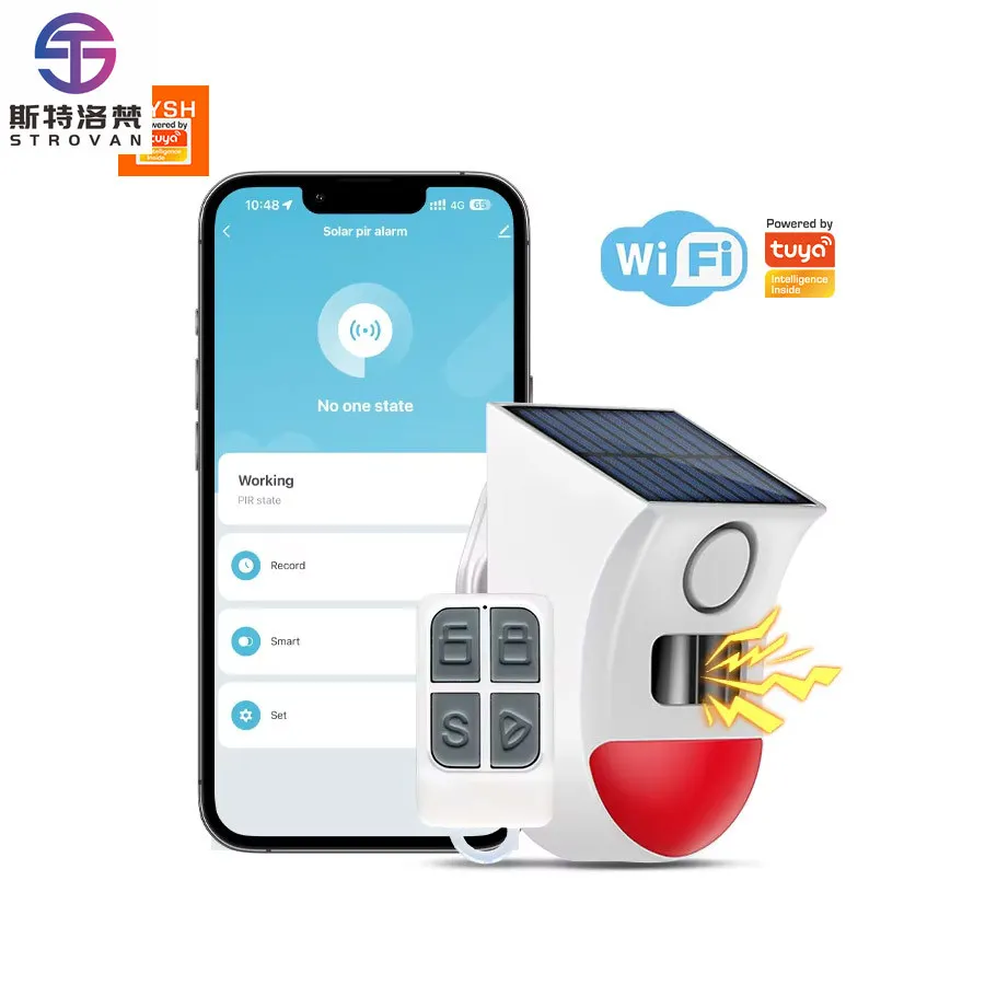 

STLF Tuya Smart WiFi Infrared Motion Detector Solar Outdoor Pir Wireless Strobe Siren Sound Alarm IP65 Waterproof Home & Hotel