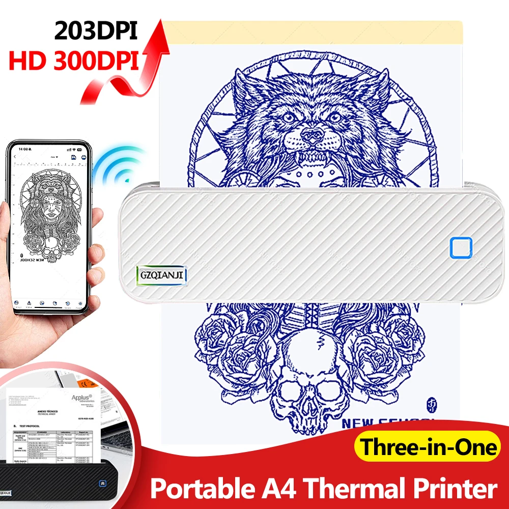 

304DPI/203dpi Inkless Portable Thermal Printer A40 Folded Rolls Thermal Paper Photo PDF Document Printing for Travel Office Home