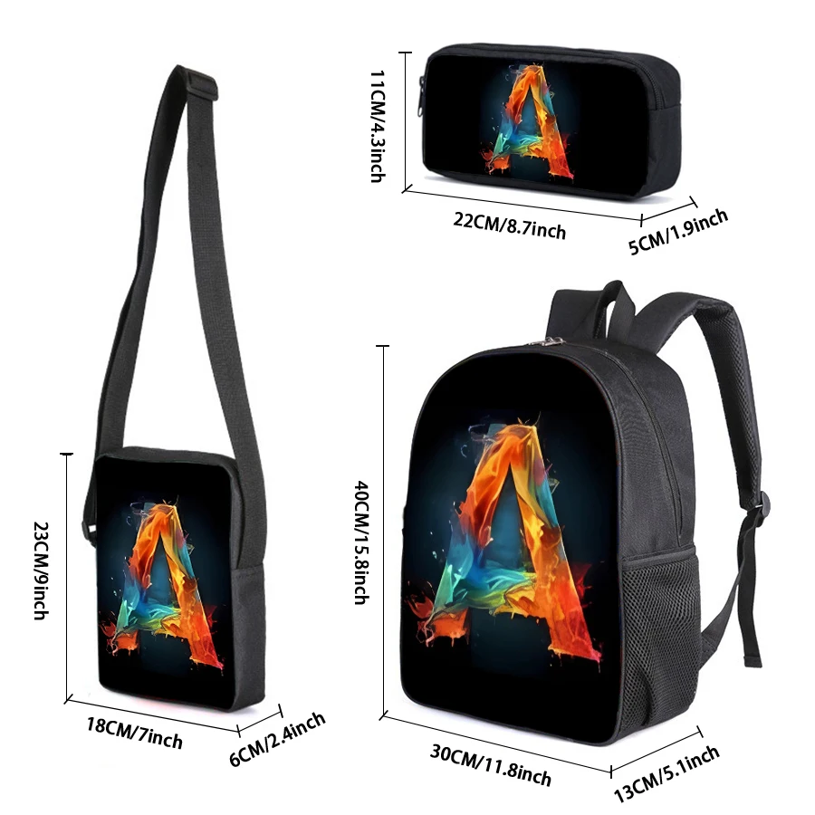 English Letter 3Pcs/Set Backpack with Messenger Bag Pencil Bag SchoolBag for Boy Girls Best Gift 3D Cartoon Student School Bags