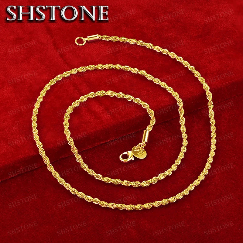 18K Gold 3mm 16/18/20/22/24/26/28/30 Inch Water Wave Chain Necklace For Women Man Engagement Wedding Fashion