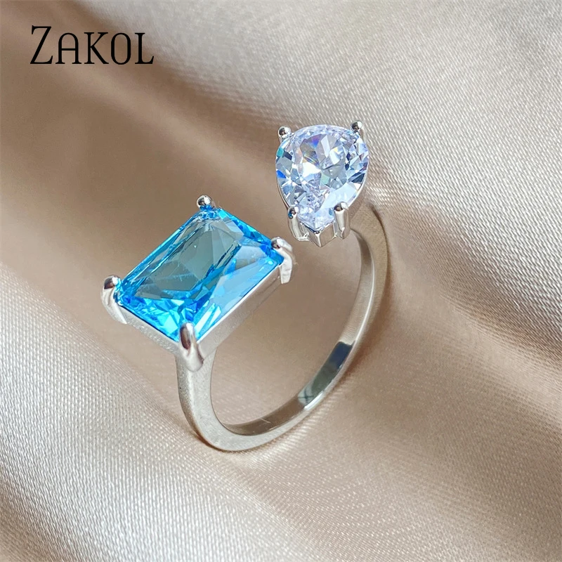 Women's Pink Square Water Drop Open Ring with Cubic Zirconia