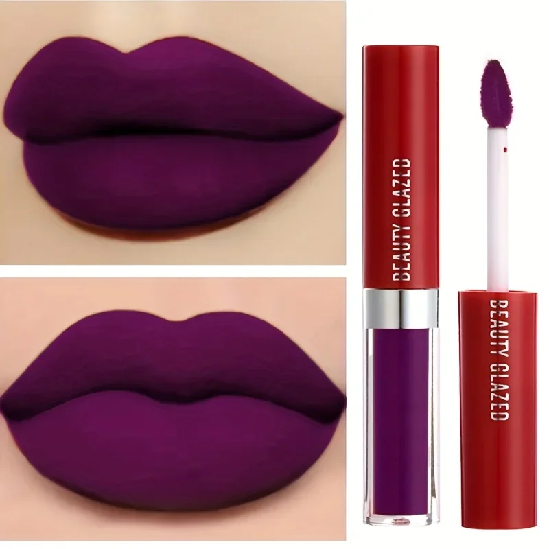 BEAUTY GLAZED ディープ パープル マット リップ グロス - 長持ちし、ウォータープルーフで、すべての肌タイプに簡単に塗布できます。