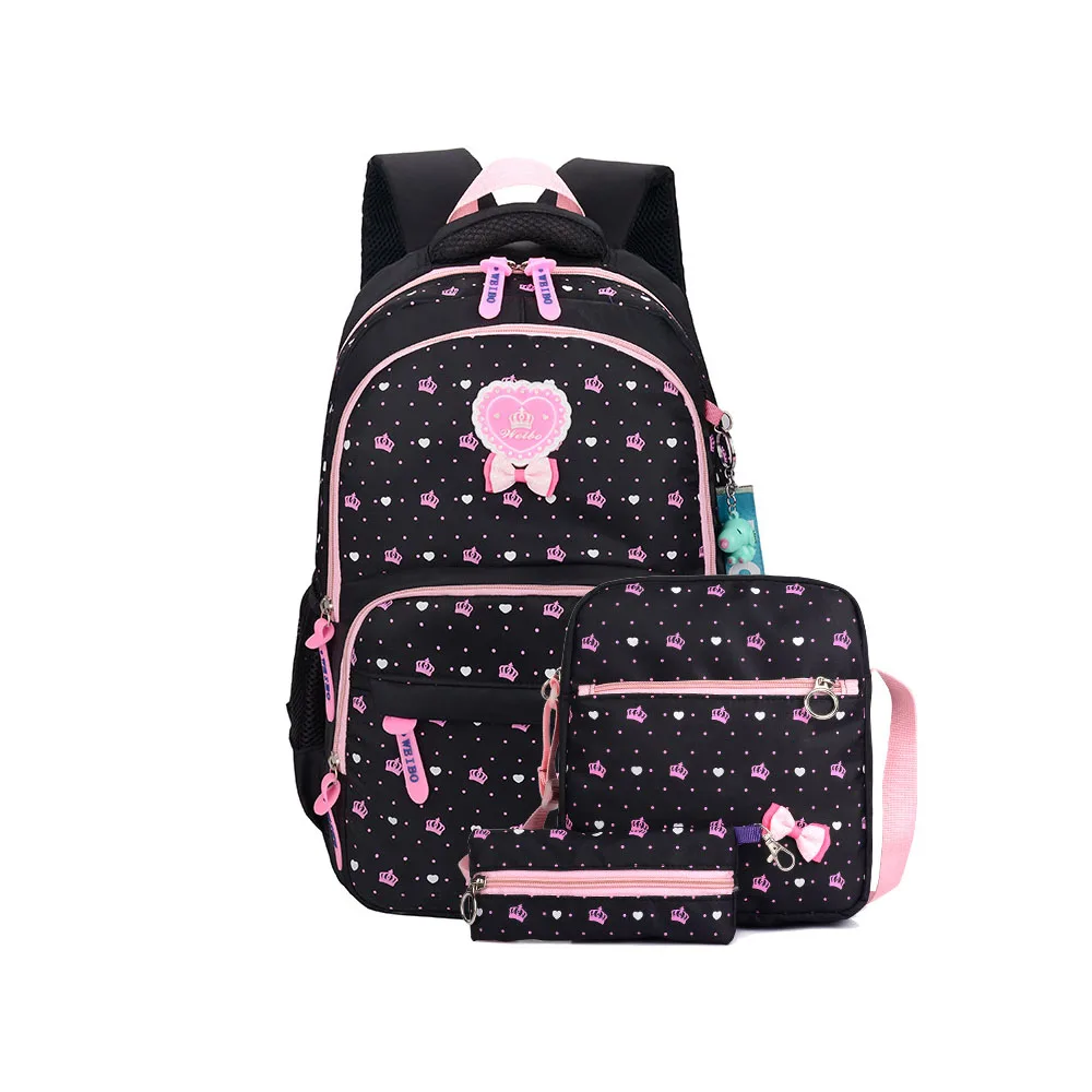 New Backpack for Girls Teens 3PCs Set Waterproof Large Capacity Blue Pink Purple Black Schoolbag for Student Back to School Gift