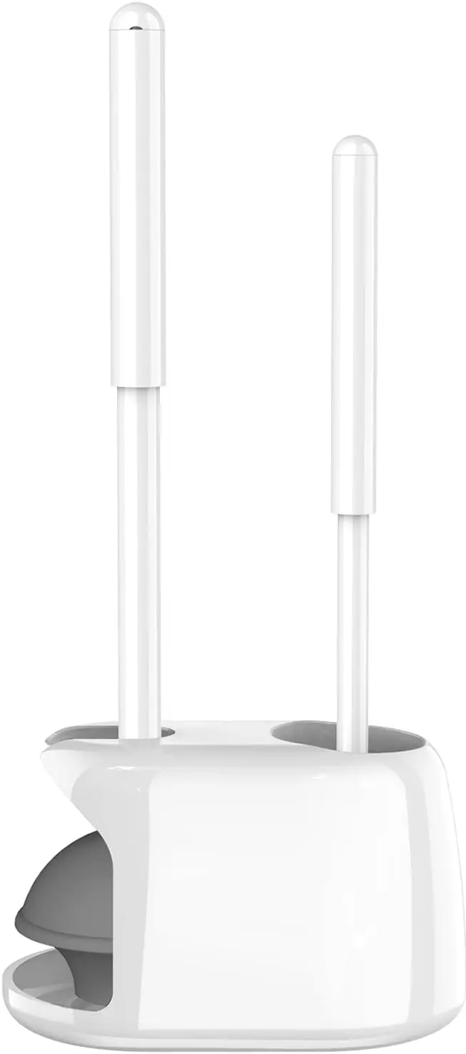 

Semi-Hidden Toilet Brush and Plunger Set for Bathroom, Heavy Duty Deep Cleaning - White