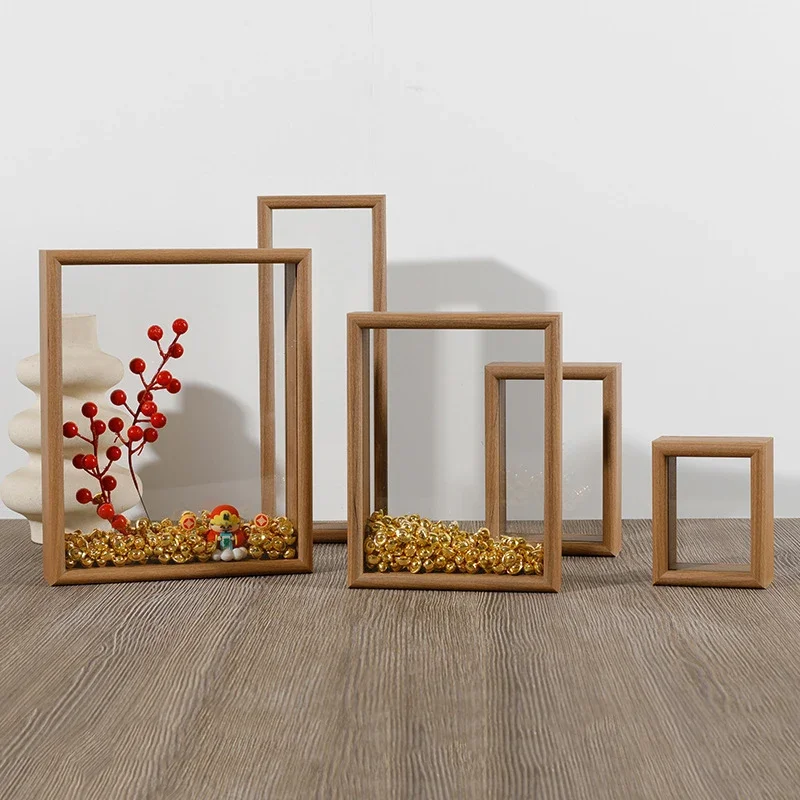 Double-Sided Transparent Display Frame - Hollow 6-10 Inch Wooden Picture Frame for Specimen and Artwork Showcase Home Décor