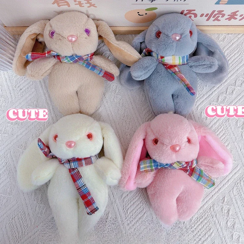 Hot Creative Long Eared Scarf Rabbit Beads 4 Colors Key Chain Bag Pendant Stuffed Animals Plush Toys Kawaii Festival Gifts Girls