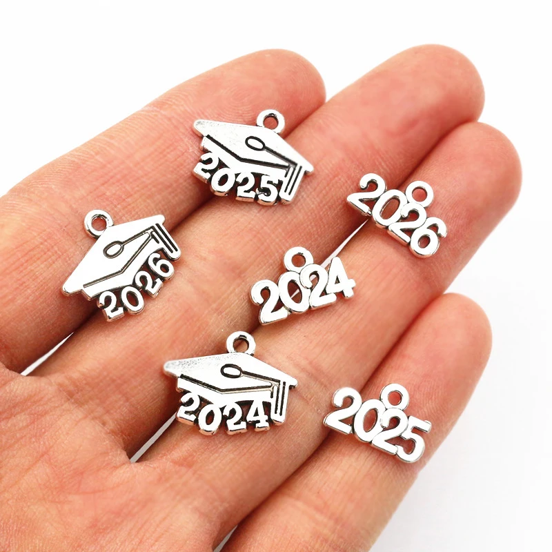 50pcs 9x14mm Year Number 2024 2025 2026 Pendant Charms DIY Jewelry Making Jewelry Finding Antique Silver Plated Accessories