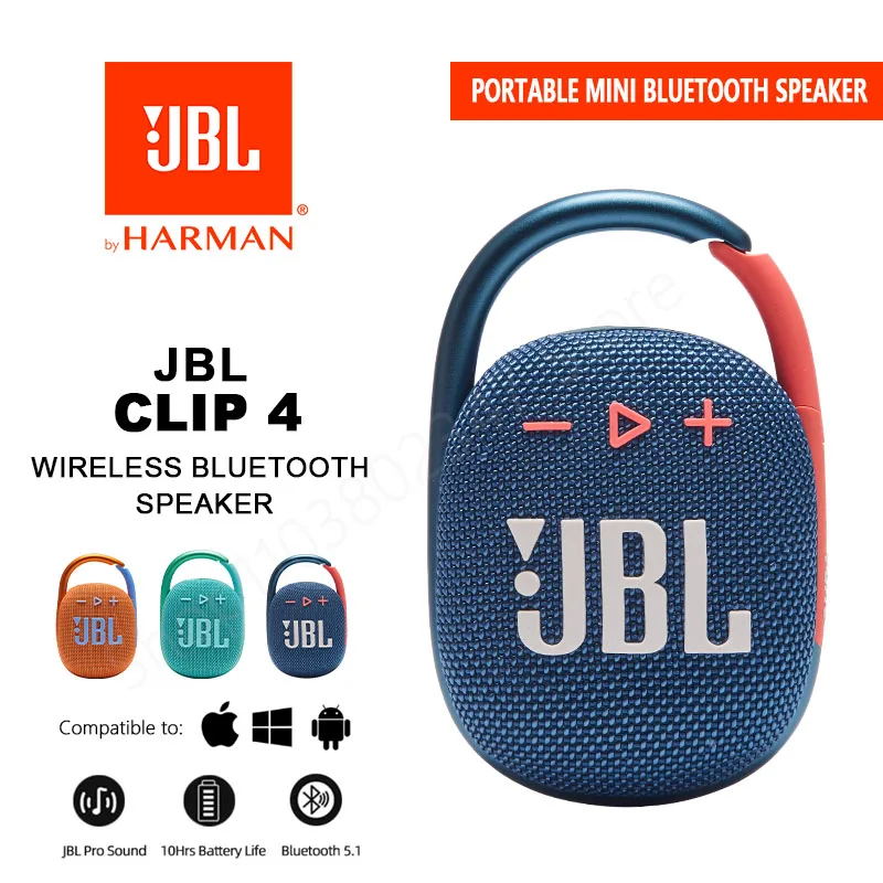 Original JBL Clip 4 Portable Mini Bluetooth Speaker, Waterproof Outdoor Bass Speakers with Hook Long battery life Speaker