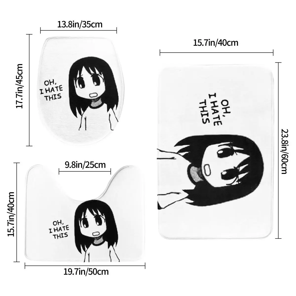 متفتحة تحقق الملف الشخصي Azumanga Daioh Osaka Ayumu Kasuga 3 قطعة حمام حصيرة مجموعة الحمام غطاء المرحاض غطاء المنزل السجاد سجادة أرضيات