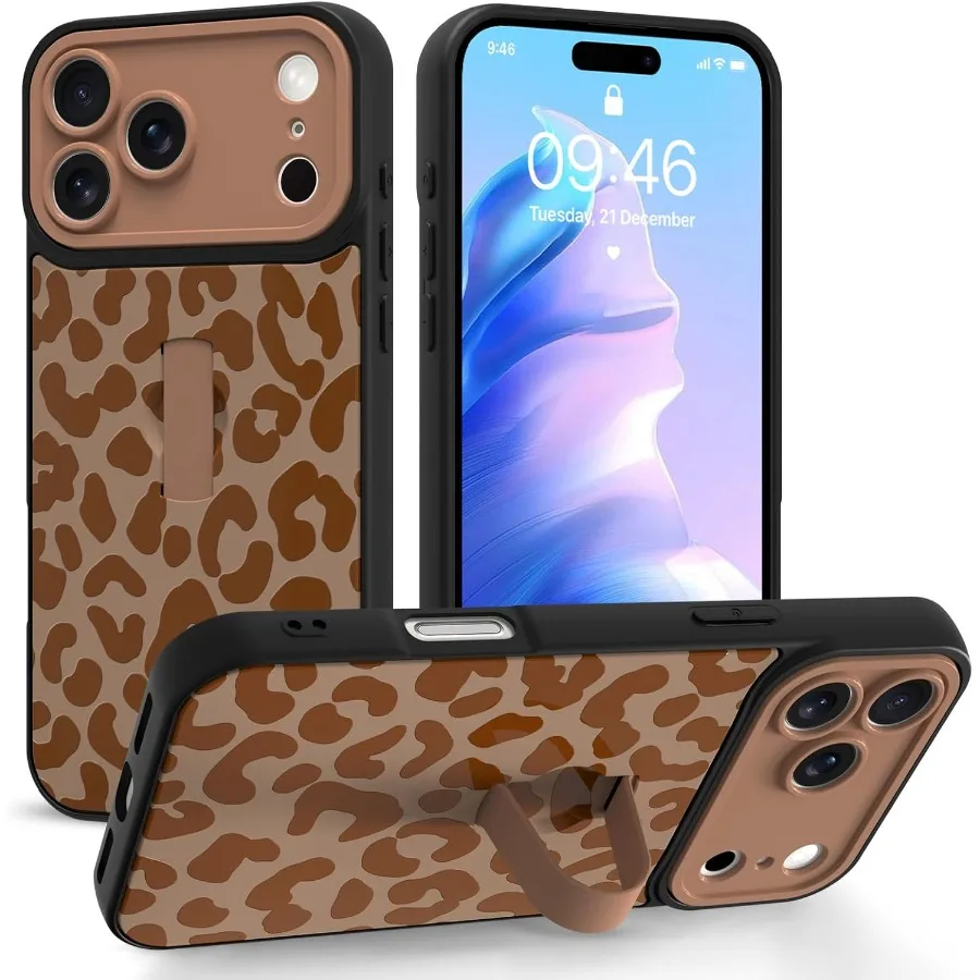 

Trendy and Functional Phone Case Compatible with iPhone 17 Pro Featuring a Finger Hand Strap and Built-in Kickstand Stylish Leo