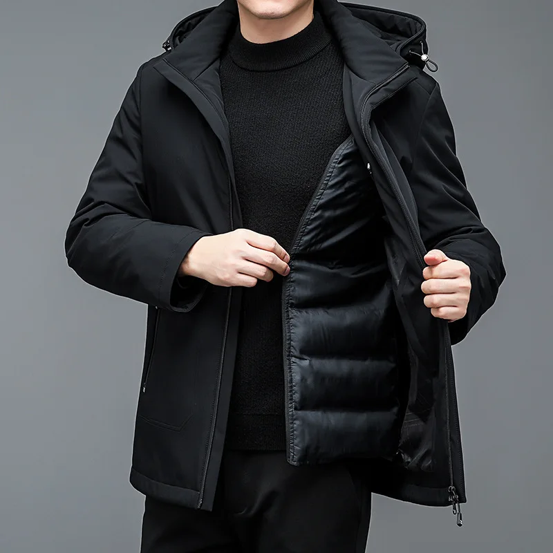 Business and leisure mid length down jacket with detachable inner liner, thick cotton jacket for middle-aged and young people