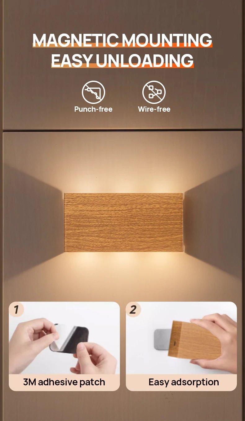 LED nagel freie magnetische Wand leuchte 6w mit Batterie Touch drei Farben unendlich dimmen Innendekoration Nacht Korridor Beleuchtung – Detail 6