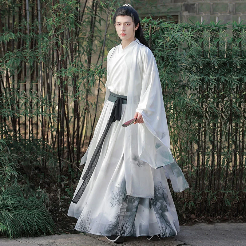 Ancient Printing Hanfu Chinese Traditional Weijin Dynasty Clothing Swordsman Men Cosplay Dress Fairy PhotoShooting Costume Party