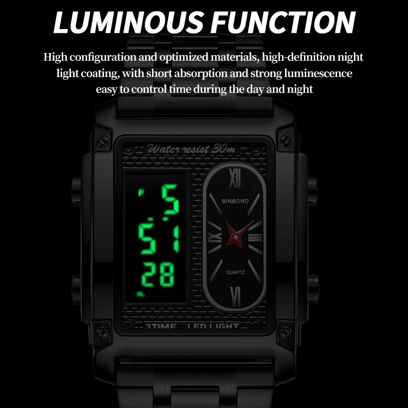 Foreign Trade Watch Large Dial For Men Quartz Waterproof Sport Square Luminous Watch For Men