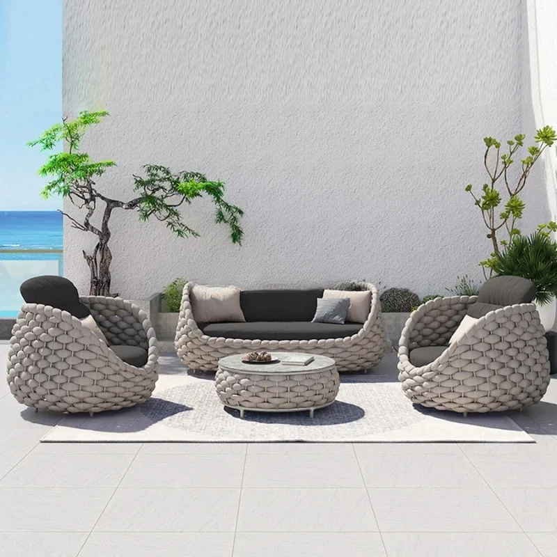 Outdoor Sofa Garden Combination Villa Balcony Garden Coffee Table Terrace Rattan Sun Room Rattan Woven Custom Furniture