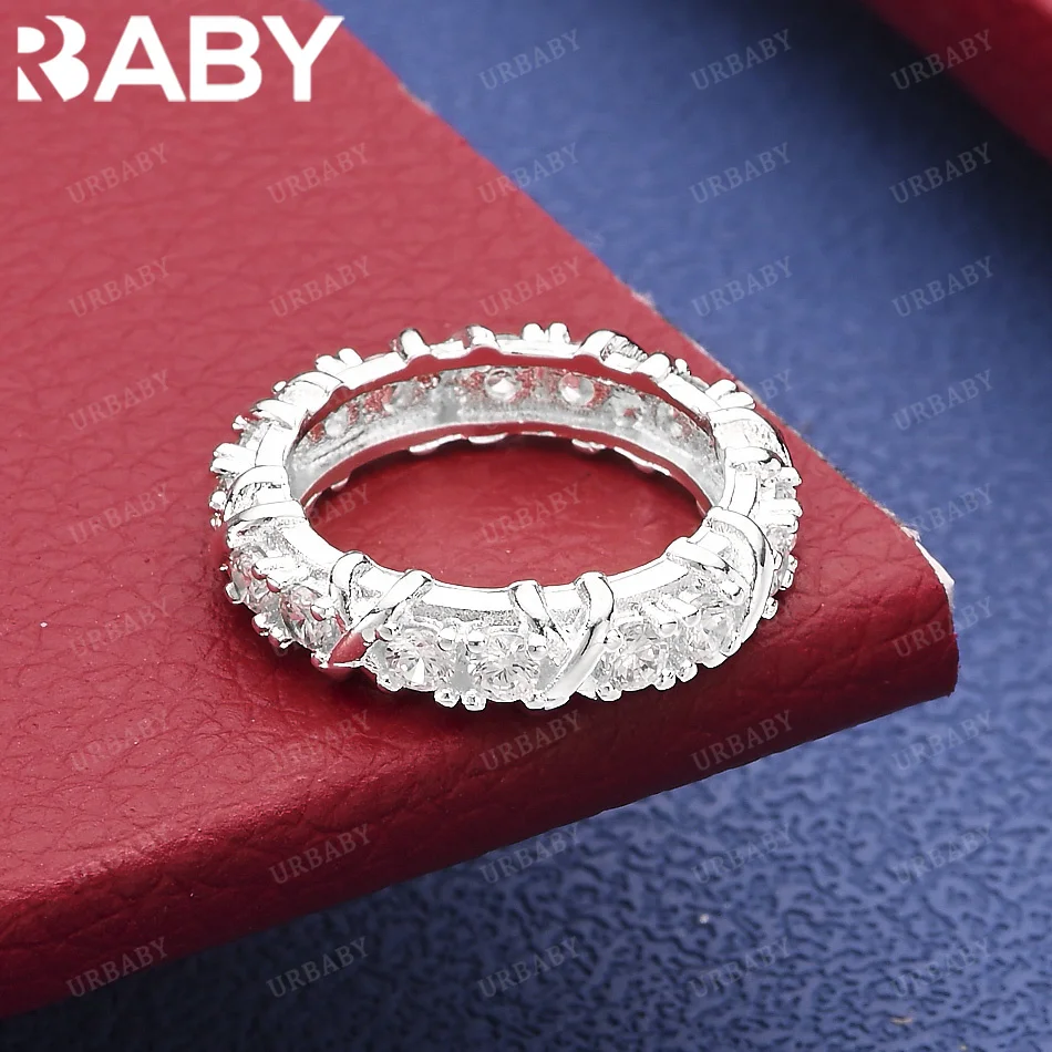 

URBABY 925 Sterling Silver Size5-12 Luxury Zirconia Wedding Ring For Women Grace Jewelry Trend Fashionable Birthday Party Gifts