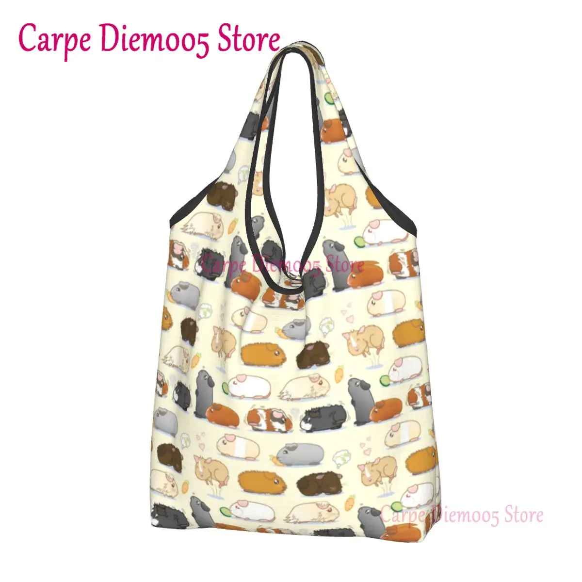 

Custom Fashion Guinea Pig Parade Shopping Bags Women Portable Large Capacity Groceries Animal Tote Shopper Bags