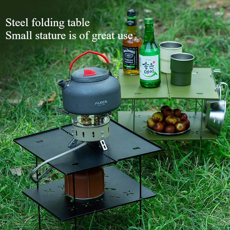 Camping Table Supplies Cookware Foldable  Portable iron Travel Adjustable outdoor fold Be stronger Multi -purpose Double -layer