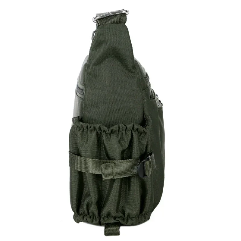 Sac à bandoulière décontracté pour hommes, sac à bandoulière de grande capacité en nylon Oxford Splash Verde avec poche latérale pour gobelet d'eau