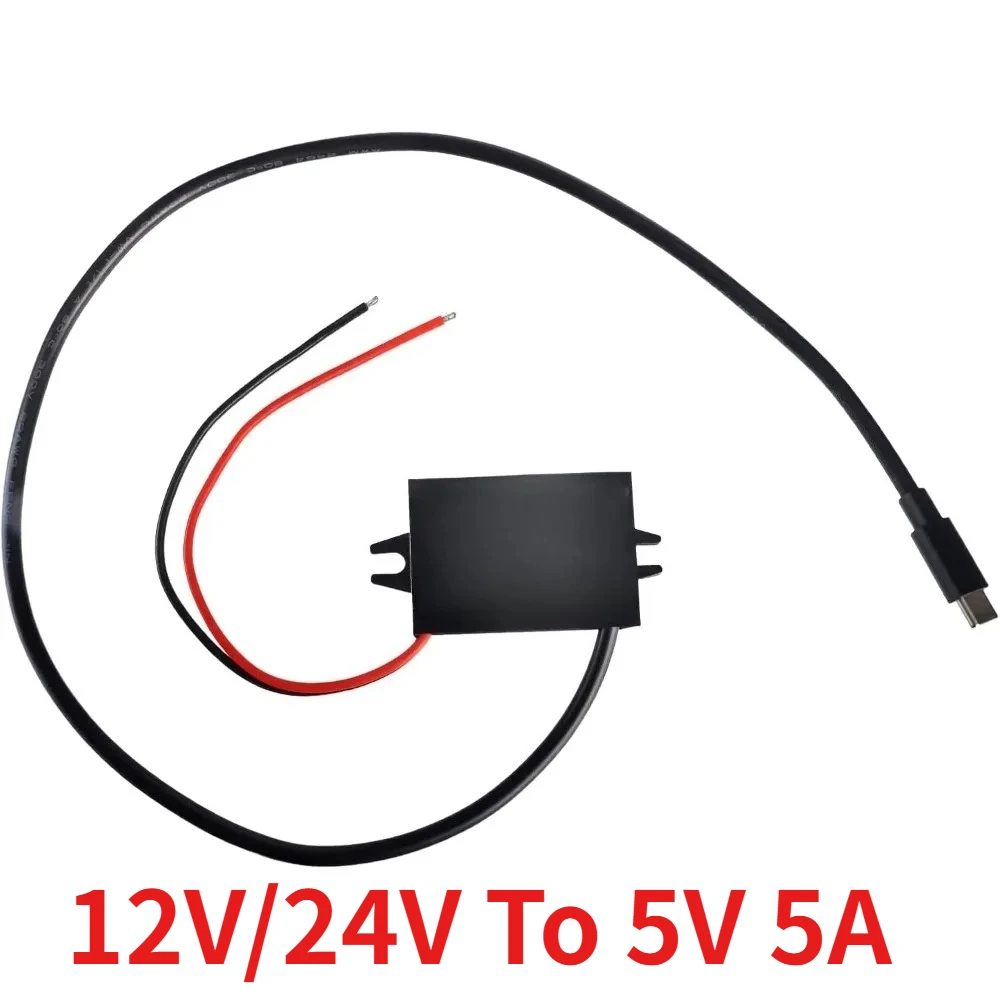 IP68 Waterproof DC/DC 12V/24V To 5V 5A 25W Buck Converter Type-C Output Power Adapter Suitable For Cars Trucks And Motorcycles
