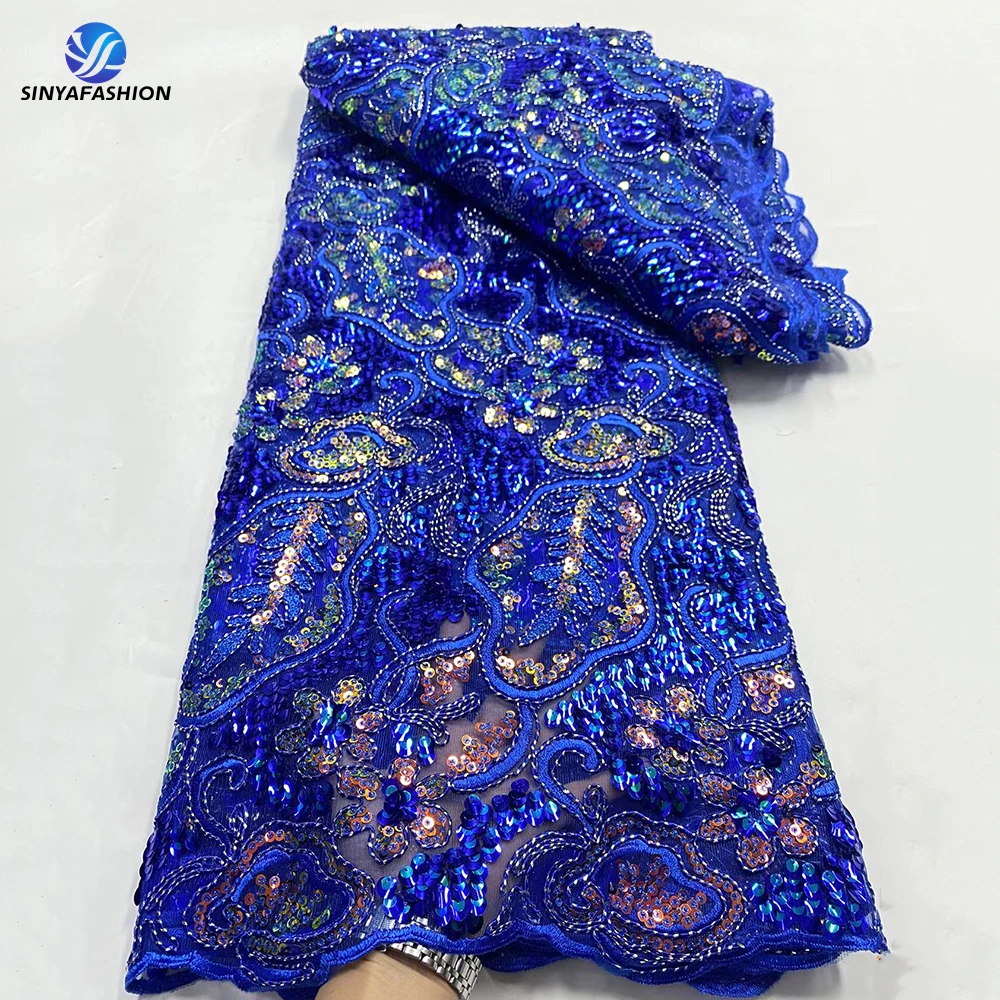 

Royal Blue African Sequins Lace Fabric 2024 High Quality French Net Lace Embroidery Tulle Lace Fabric 5 Yards For Women Dress