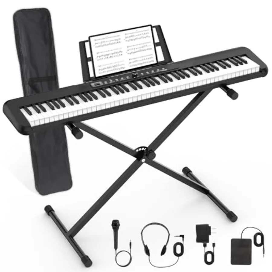 

88 Key Piano Keyboard, Semi Weighted Electronic Digital Piano with Music Stand, Power Supply, Sustain Pedal, Bluetooth, Stand,