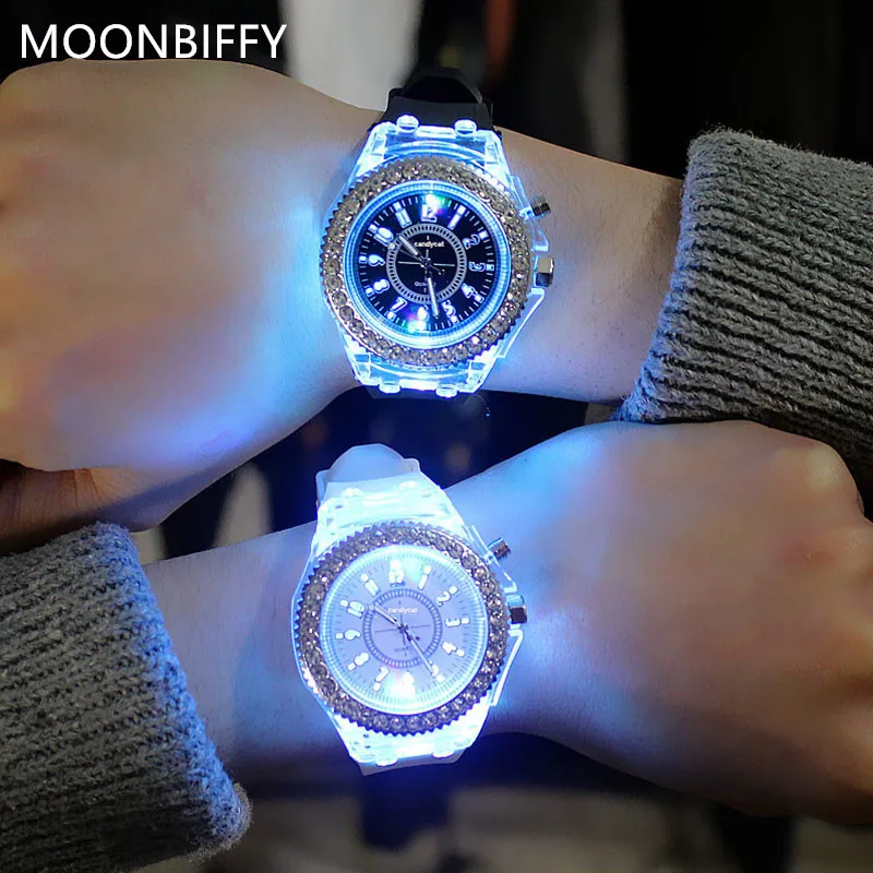 Luminous Personality Rhinestone Led Harajuku Korean Fashion Trend Male and Female Student Couple Jelly Quartz Watch