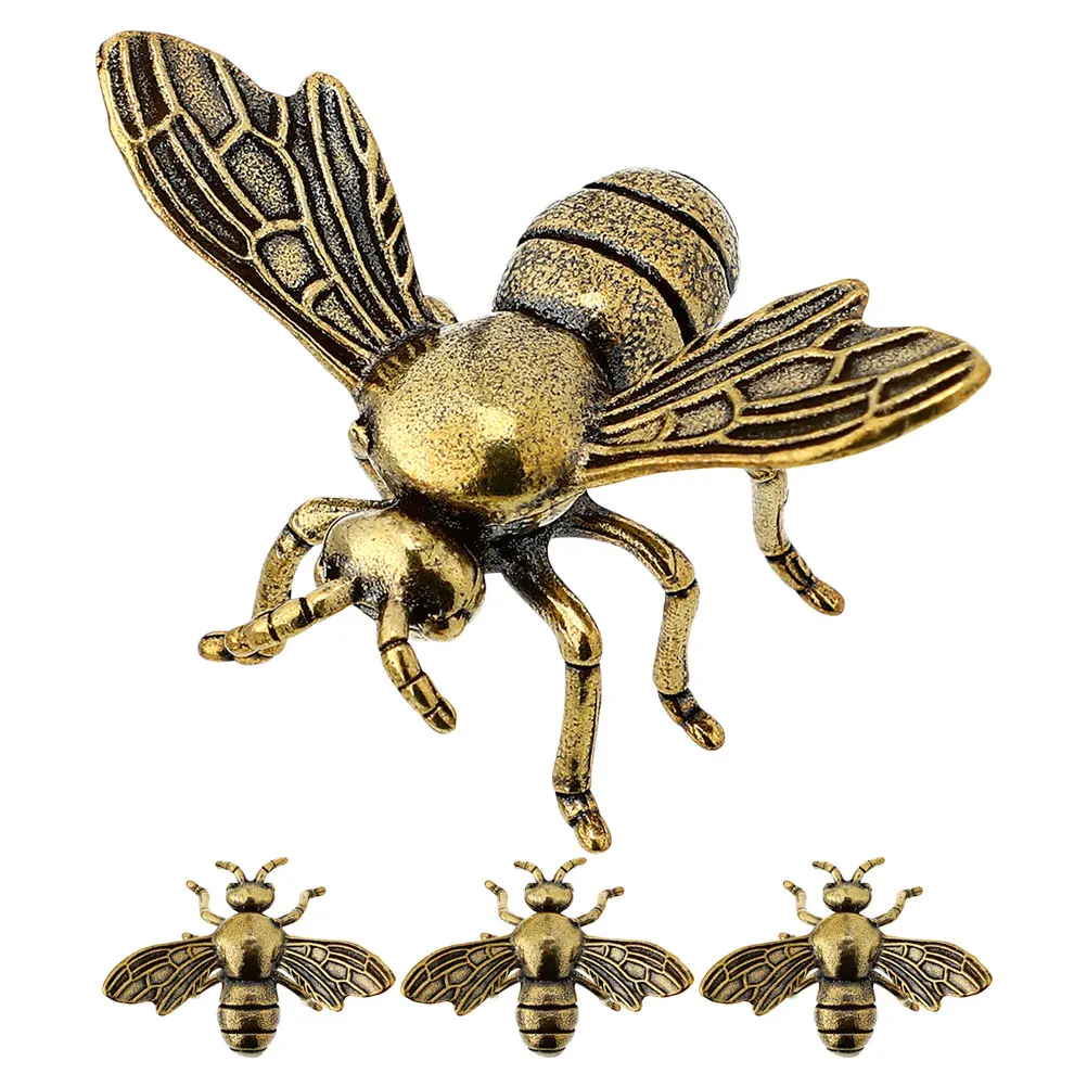 

4Pcs Miniature Brass Bee Figurines Design Indoor Desk Home Decorative Sculpture Animal Feng Shui Decor