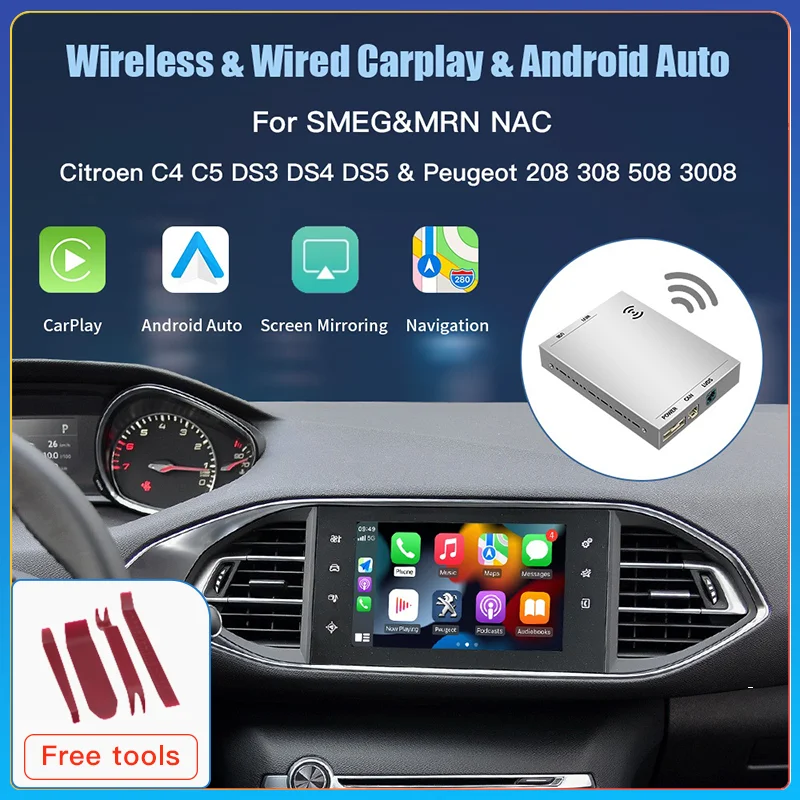 Wireless Carplay Android Auto For Peugeot Citroen SMEG NAC Picasso for Peugeot 308 508 208 3008 Ｍodule Box Mirror Link accessori