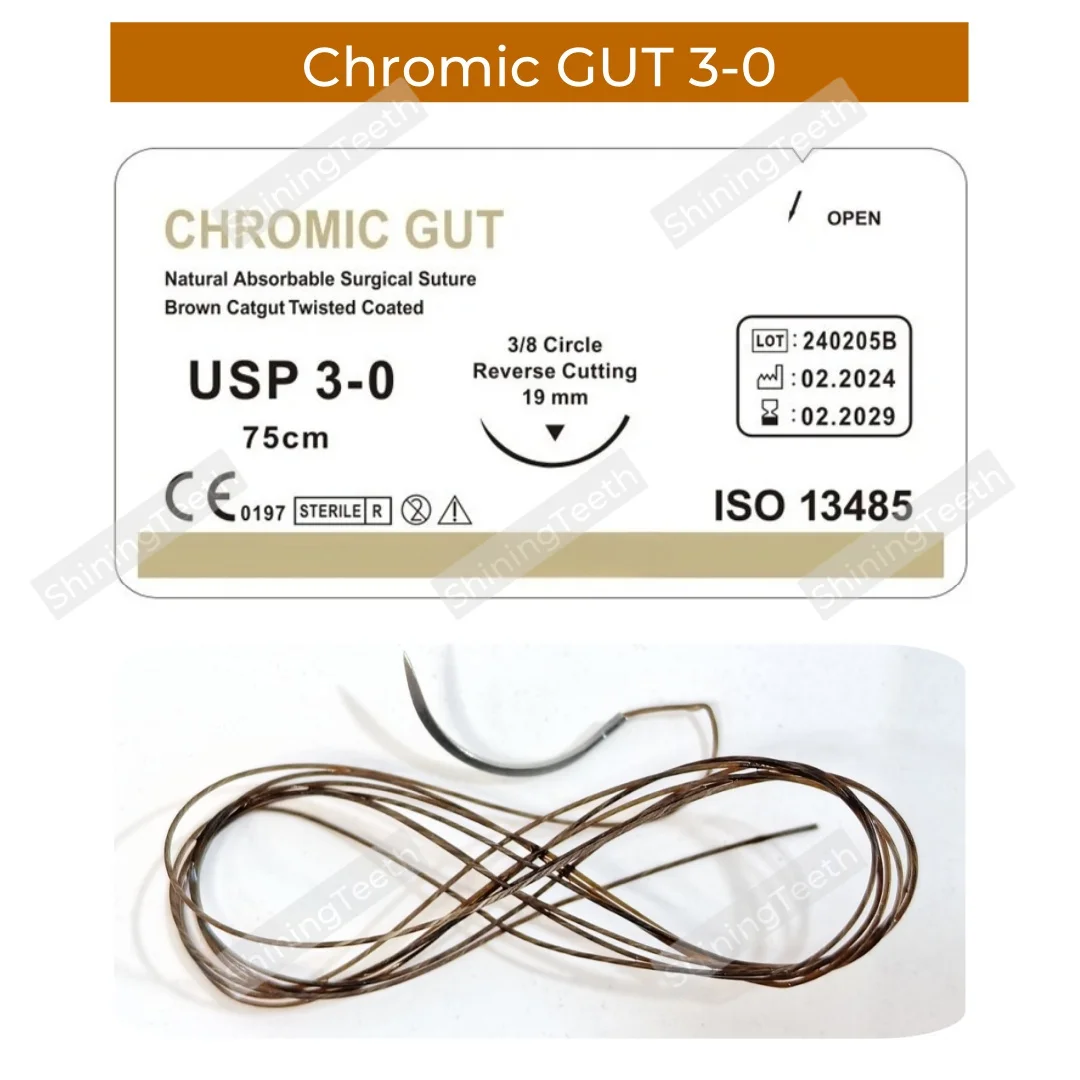 Dental Oral Surgical Suture CHROMIC GUT 3-0 PGA 4-0 75cm 3/8 Reverse Cutting Student Practice