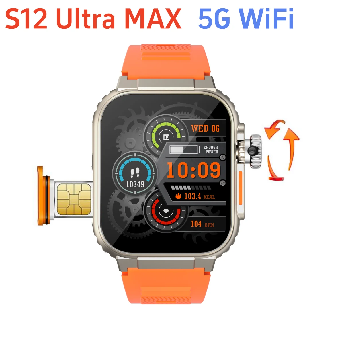 Newest S12 Ultra MAX 5G LTE 2.29inch Amoled Smart Watch Smartwacth With 200° Rotary Camera GPS WIFI SIM Card Slot APP Download