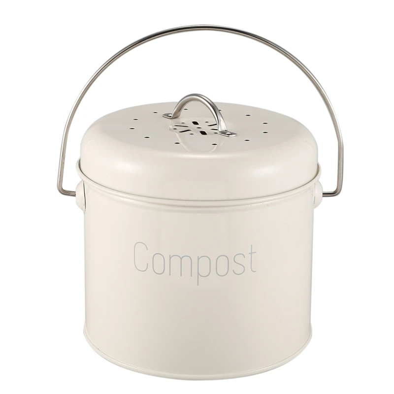 

Compost Bin 3L - Stainless Steel Kitchen Compost Bin - Kitchen Composter For Food Waste - Coal Filter