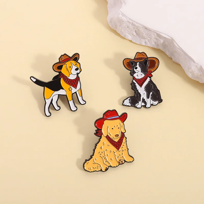 

New Dog Animal Brooch Golden Retriever German Shepherd Pattern Metal Lacquered Badge Creative Denim Dog Accessories Decoration