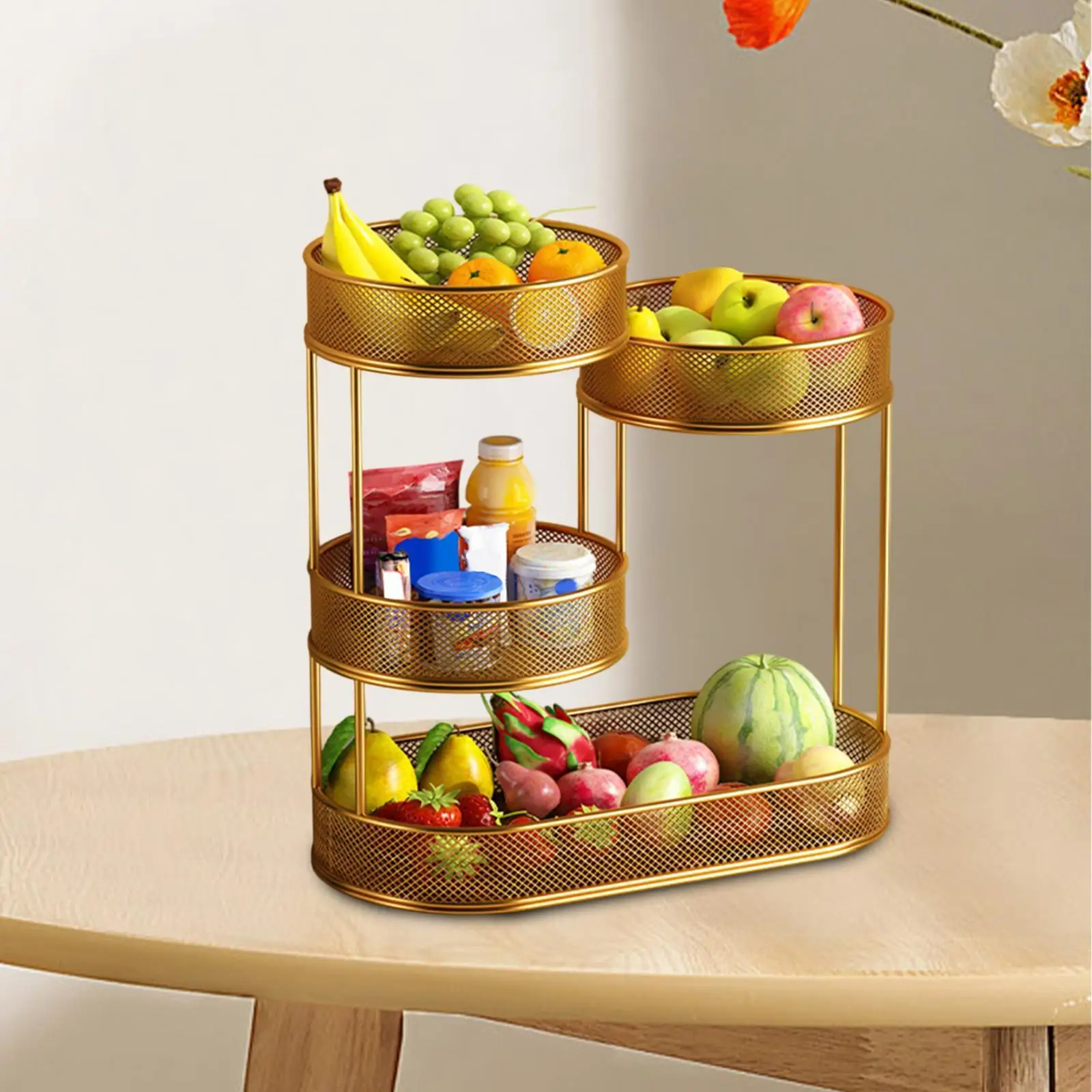 Countertop Fruit Basket Fruit Bowl Holder Kitchen Organizer Wire Basket Stand 4 Tier for Vegetable Fruit Pantry Dining Room