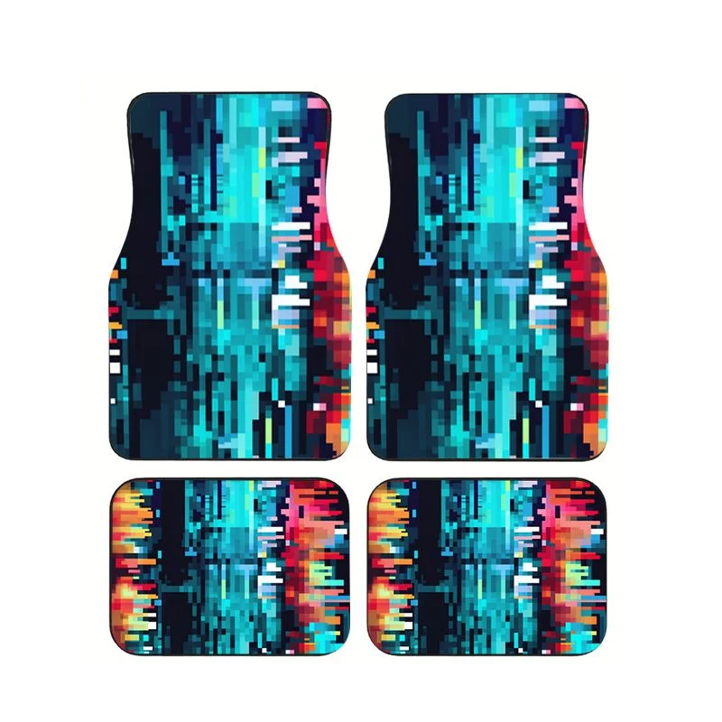 

Retro Glitch Pixel Art Car Floor Mats 4Pcs Set Universal Non-slip Resistant Stylish Teal Auto Foot Pads Interior Protective Mats